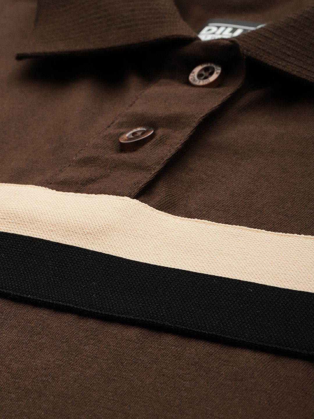 DILLINGER Striped Polo Collar Crop Pure Cotton T-shirt