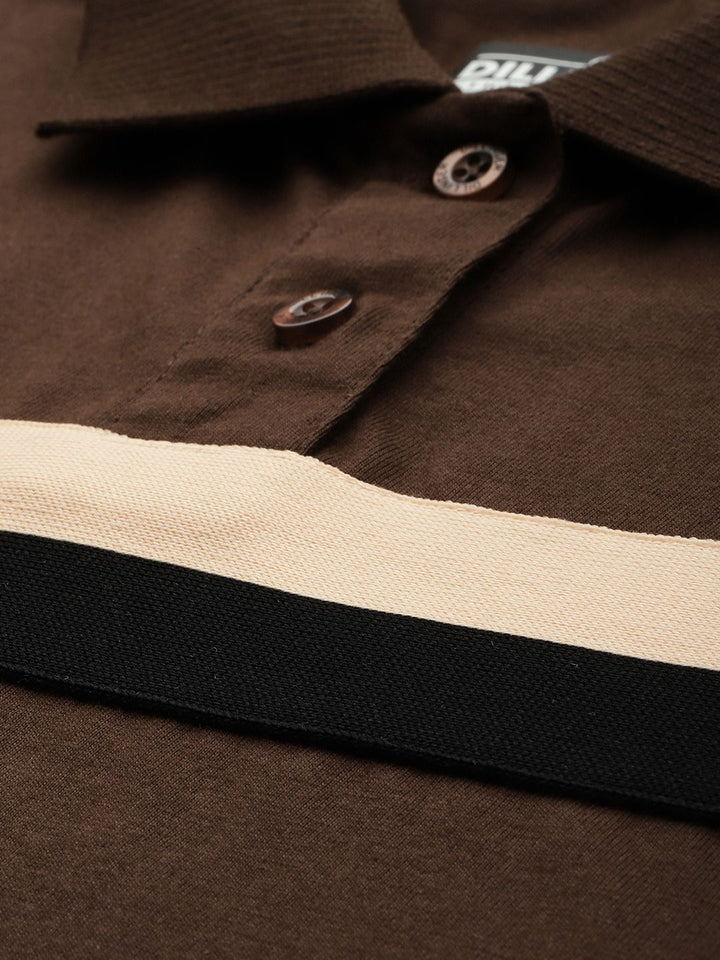 DILLINGER Striped Polo Collar Crop Pure Cotton T-shirt