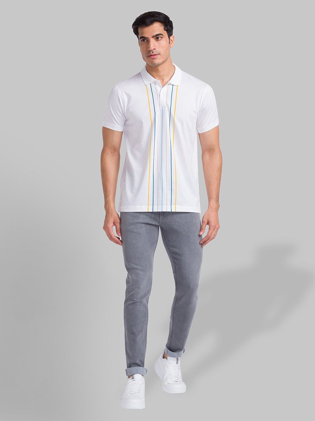 Park Avenue Striped Polo Collar Pure Cotton Slim Fit T-shirt