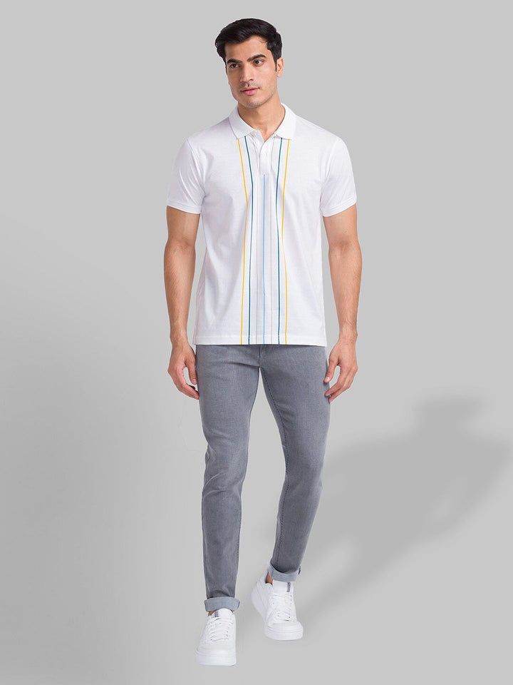Park Avenue Striped Polo Collar Pure Cotton Slim Fit T-shirt