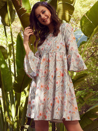 STREET 9 Floral Printed Pure Linen Fit & Flare Dress