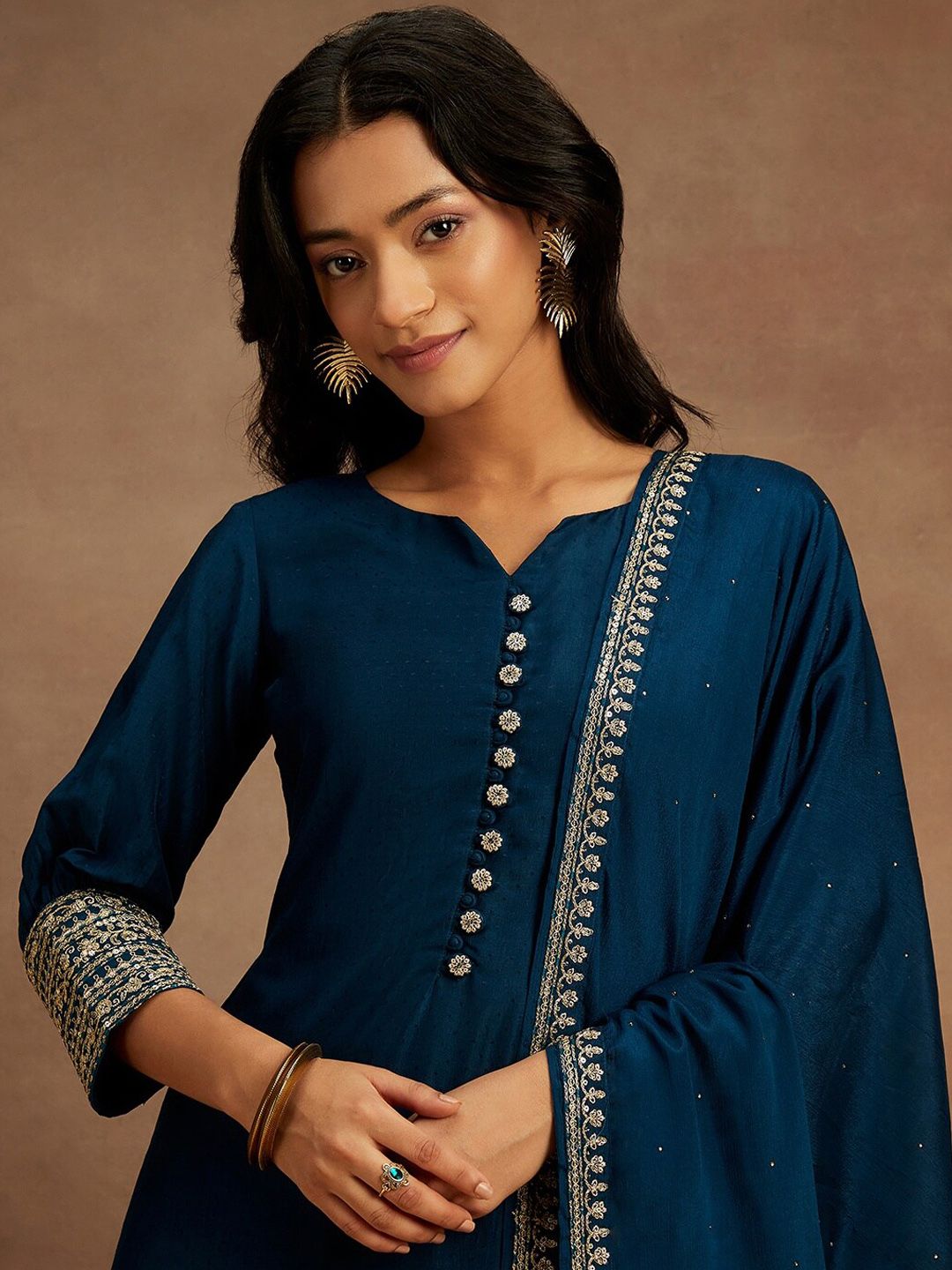 Libas Straight Round Neck Kurta with Palazzos & Dupatta