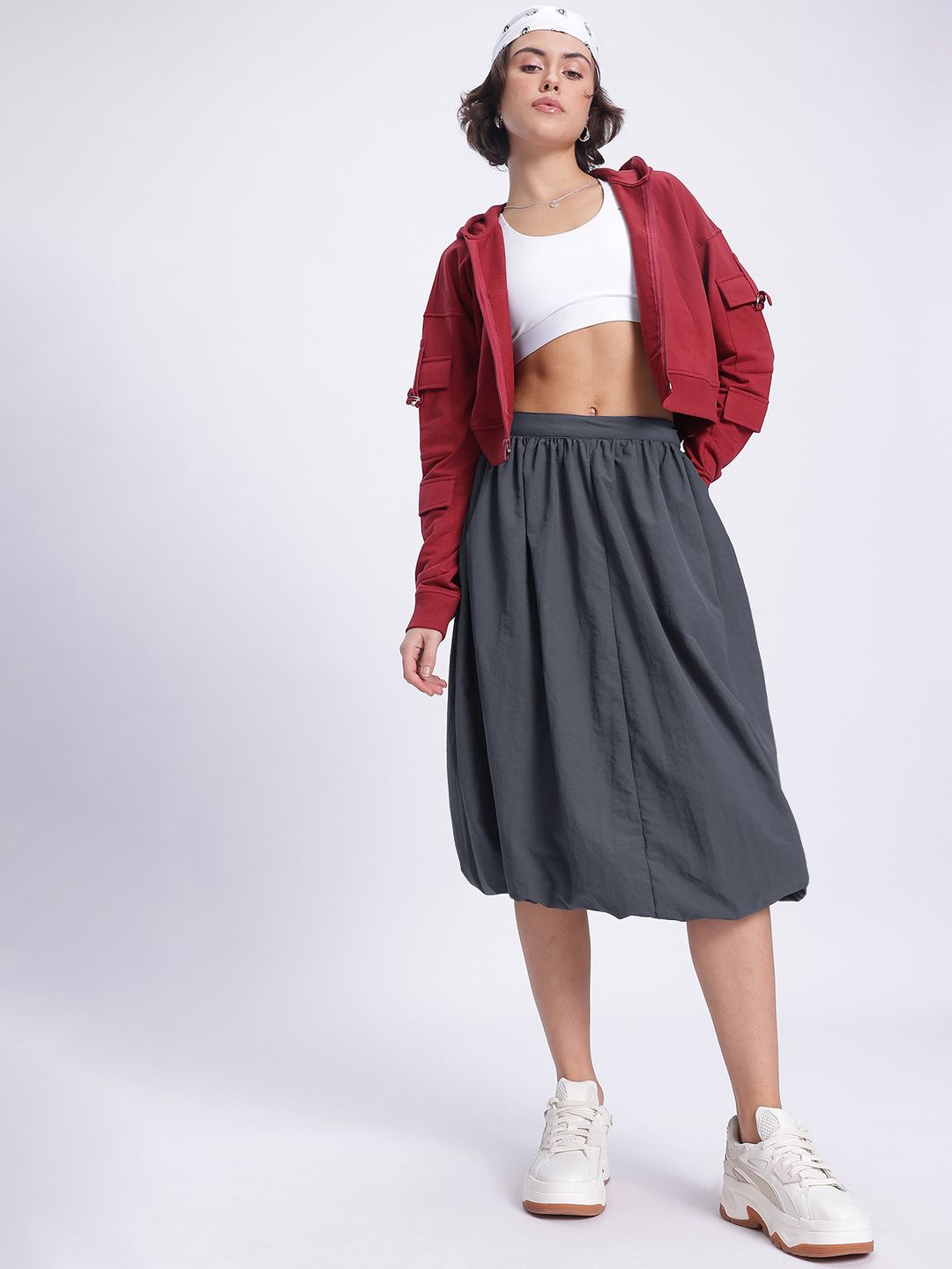DressBerry Functional Fashion Midi Balloon Parachute Skirt