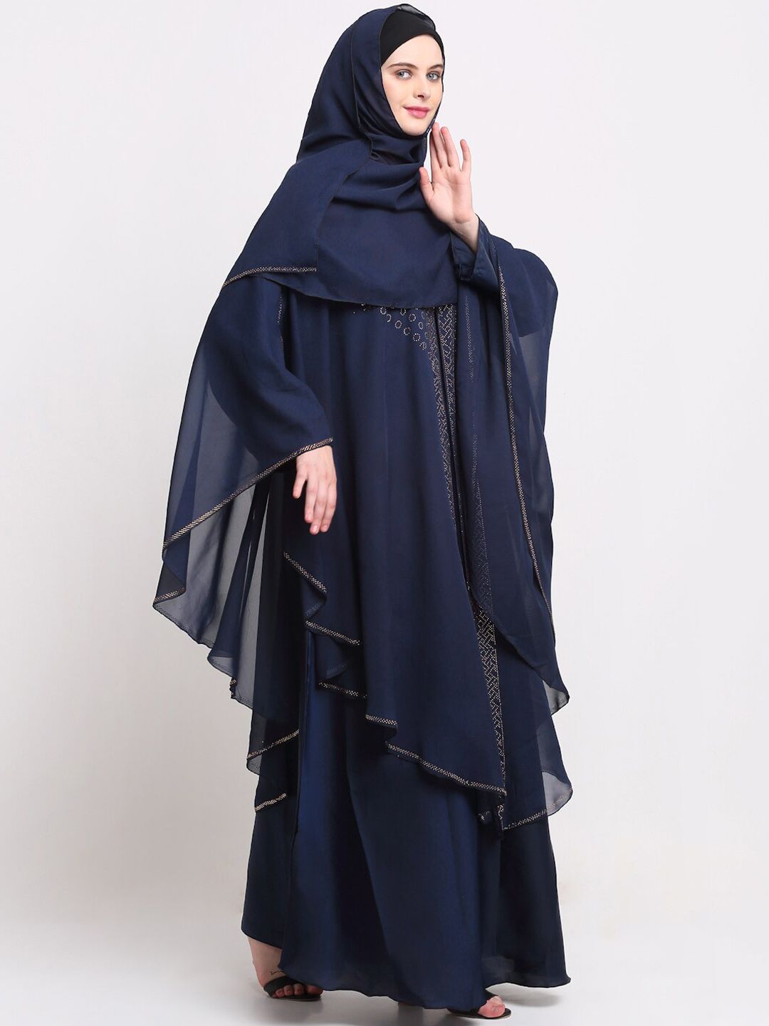 KLOTTHE Women Blue Embellished Burqas With Scarves