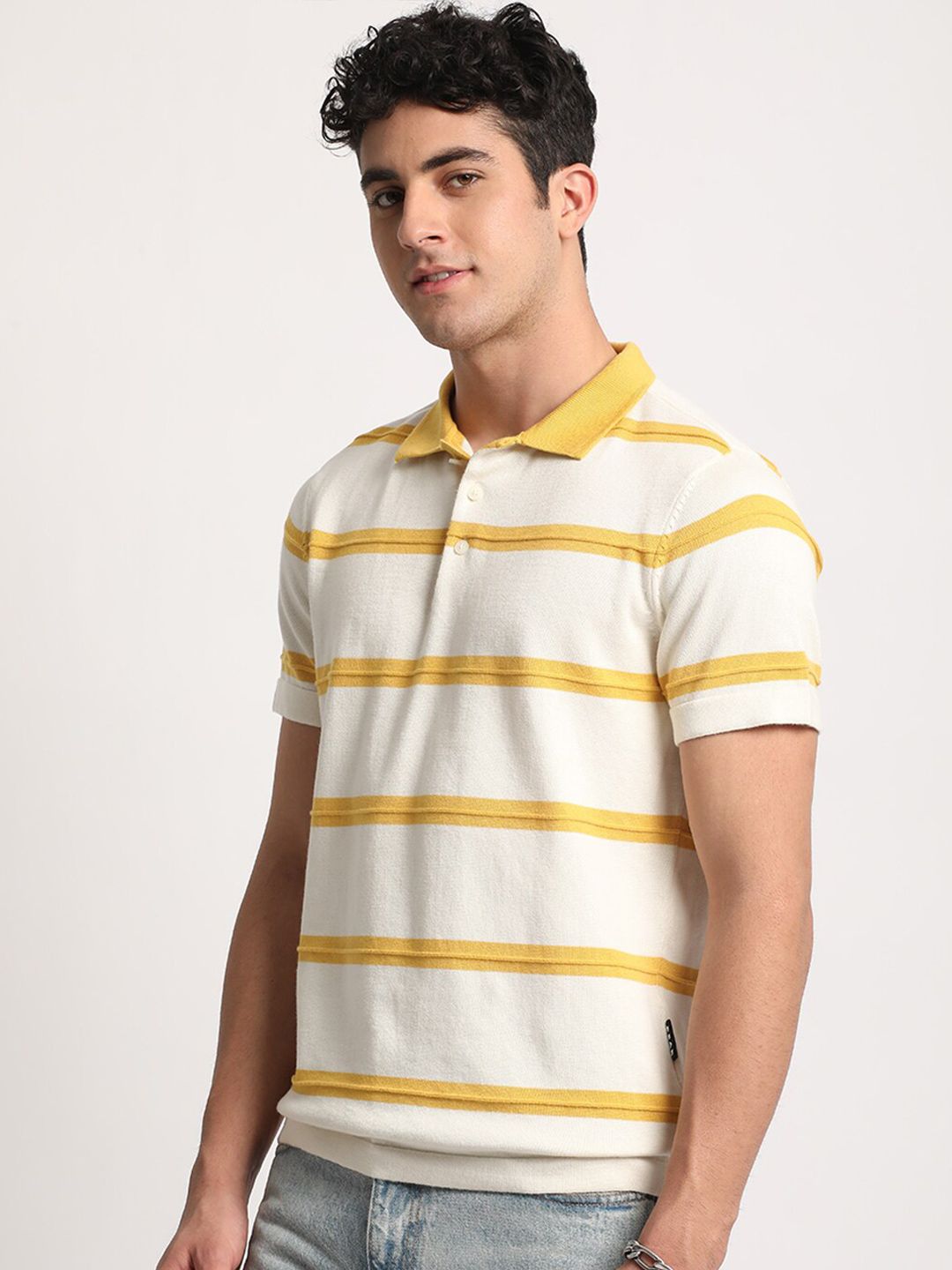 THE BEAR HOUSE Men Striped Regular Fit Cotton Polo Collar T-Shirt