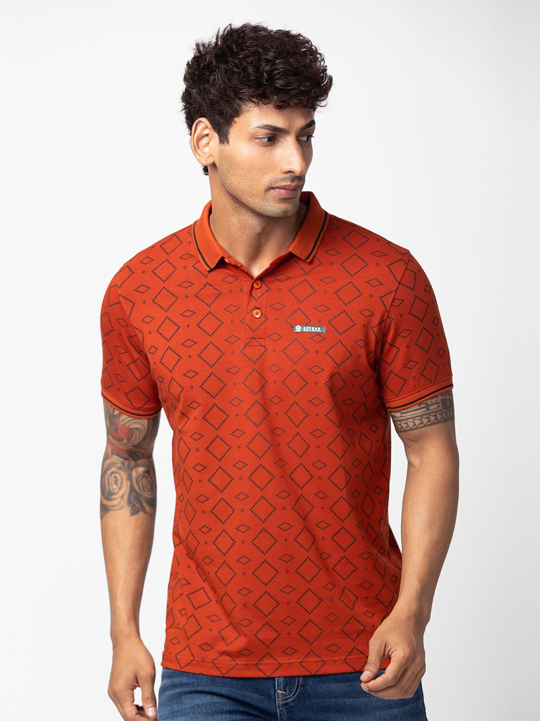 SPYKAR Men  Printed Polo Collar Slim Fit T-shirt