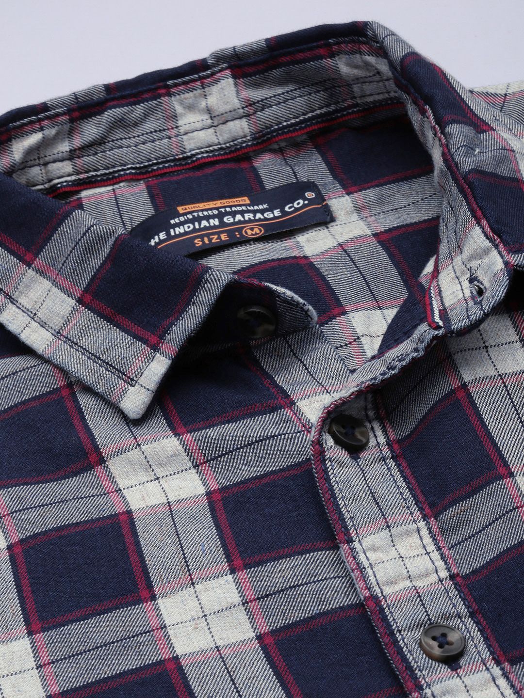 The Indian Garage Co Men Navy Blue & White Cotton Tartan Checked Casual Shirt
