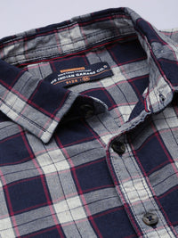 The Indian Garage Co Men Navy Blue & White Cotton Tartan Checked Casual Shirt