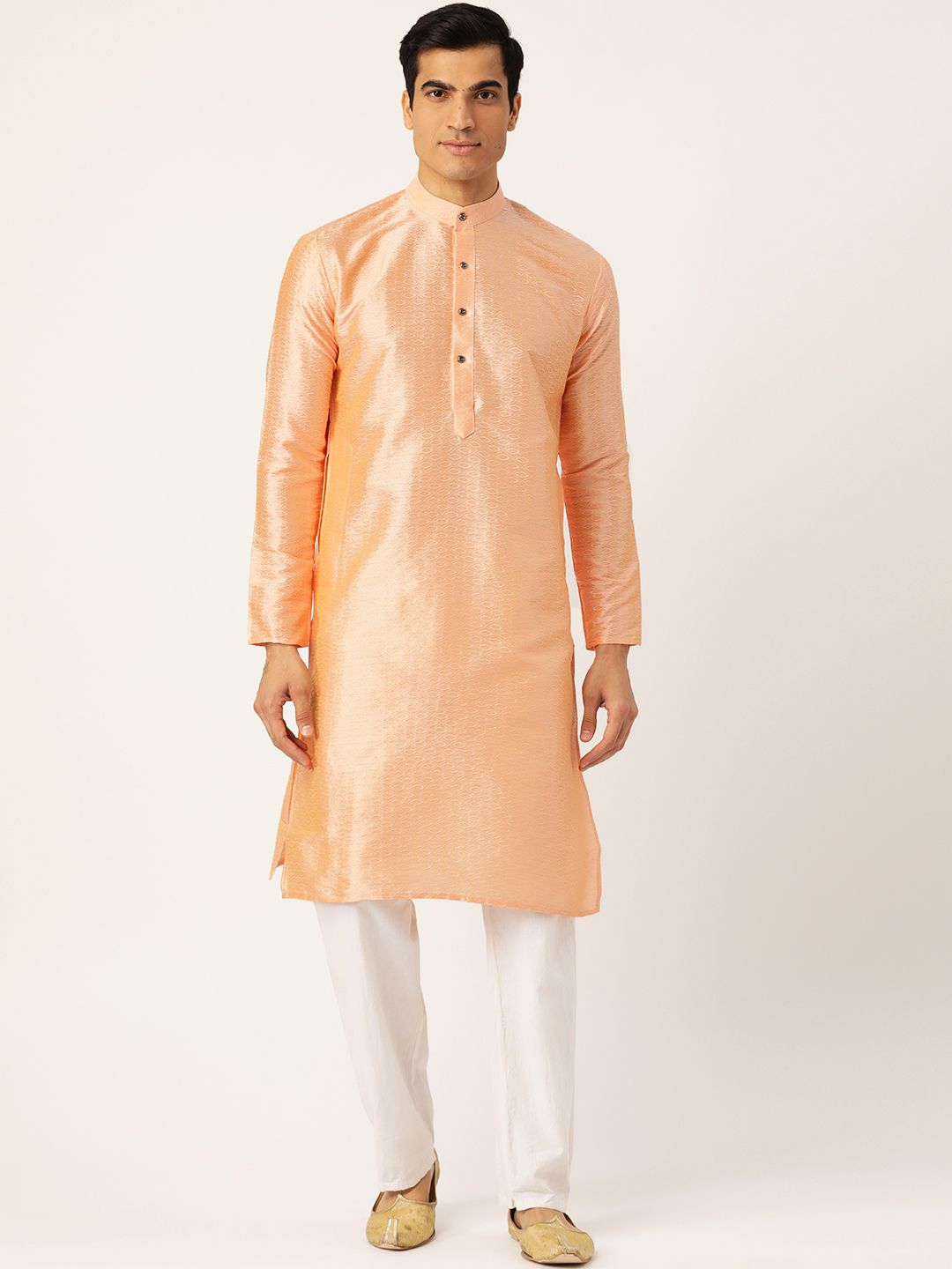 SOJANYA Men Peach-Coloured Woven Design Straight Kurta