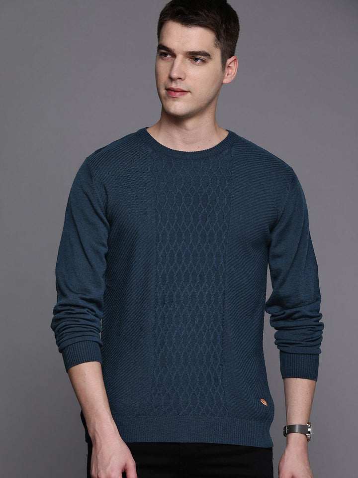 Raymond Men Teal Blue Cable Knit Pullover
