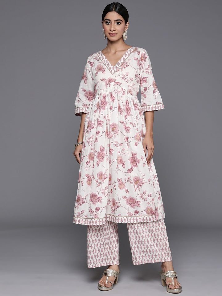 Libas Women Floral Printed Gotta Patti Pure Cotton Kurta with Palazzos