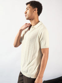 DENNISON Men Textured Semi Sheer Polo Collar Stretchex T-shirt