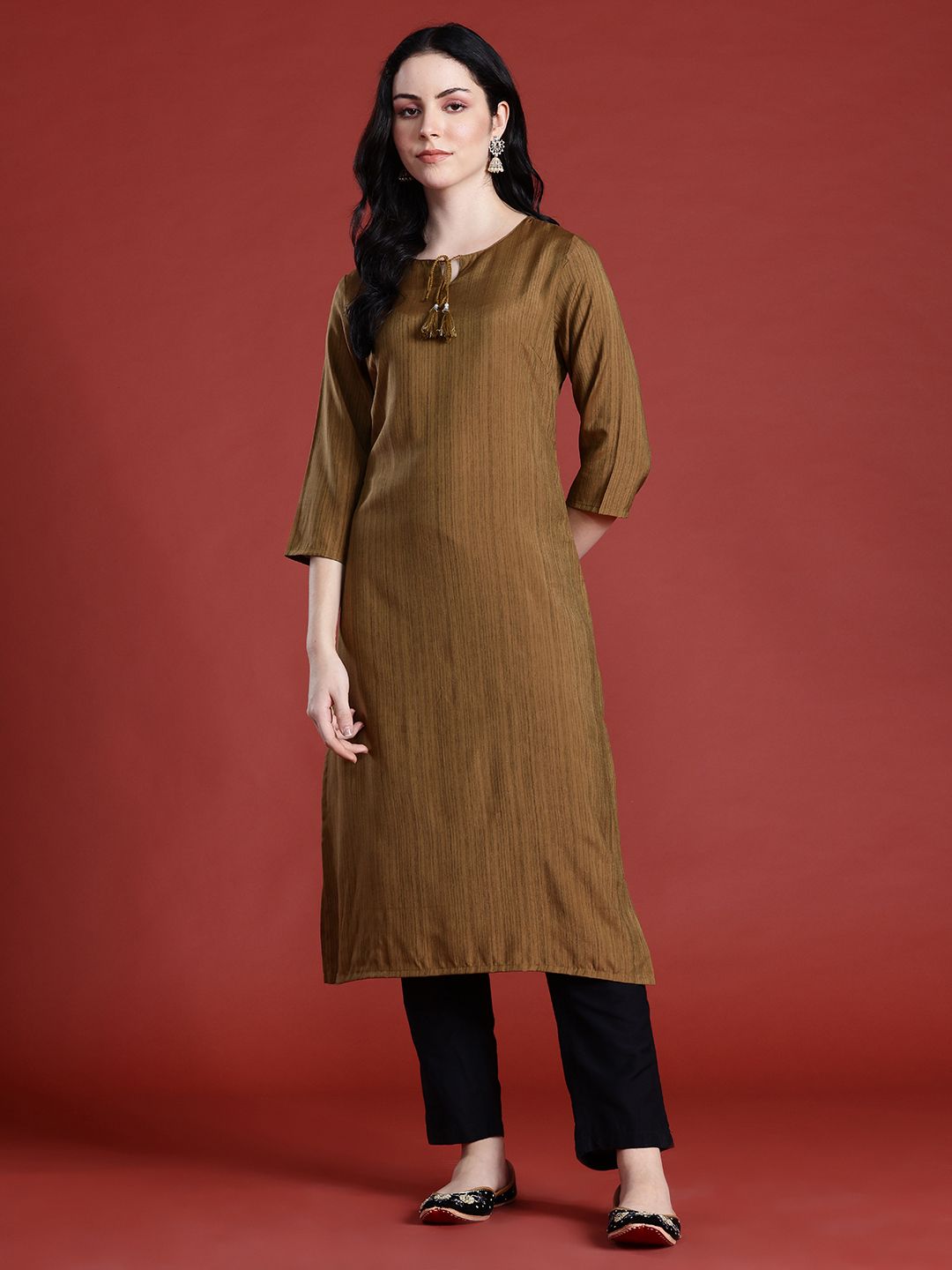 Anouk Tie-Up Neck Striped Kurta