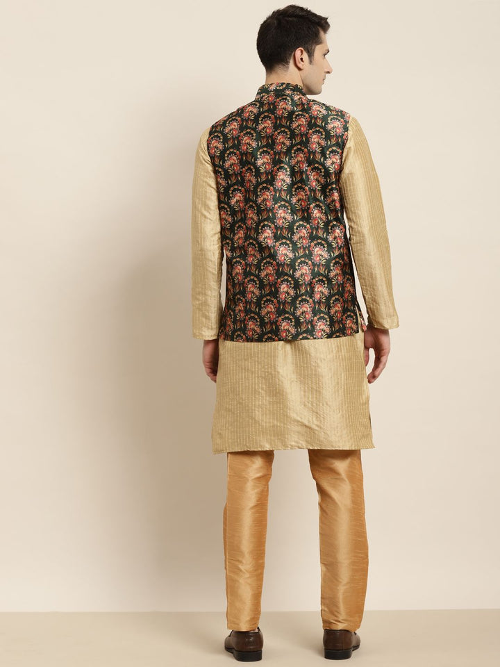 SOJANYA Kurta Emas & Hitam Lelaki dengan Jaket Churidar & Nehru