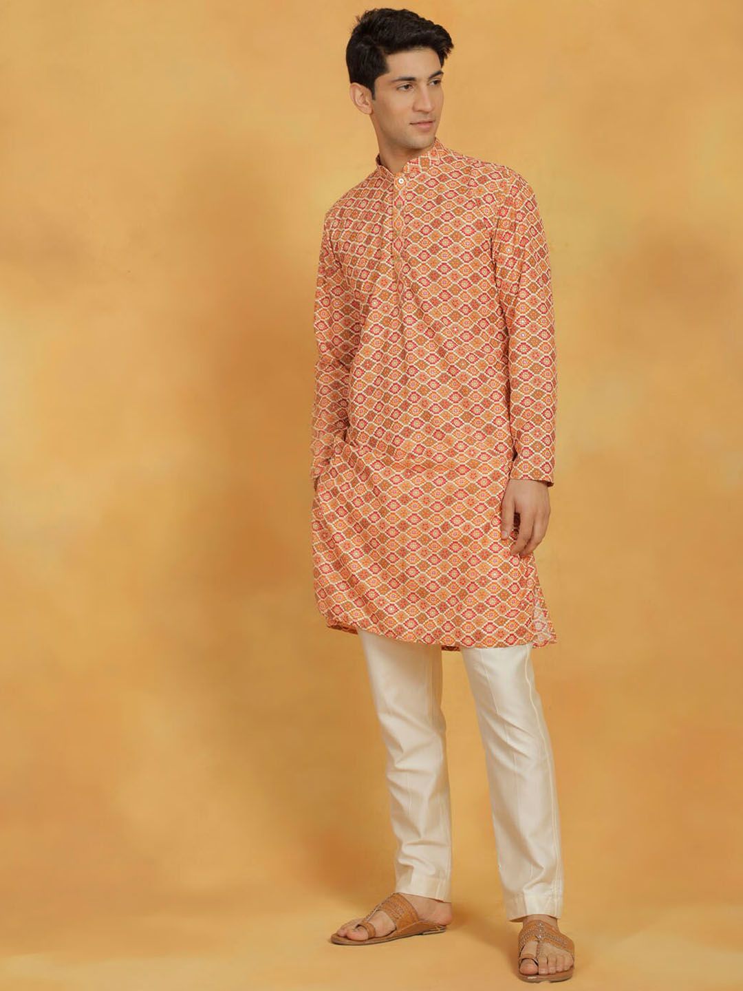 VASTRAMAY Ethnic Motifs Printed Thread Work Straight Kurta with Pyjamas