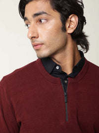 RARE RABBIT Men Rumbled Slim Fit Half Zipper Sweater