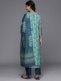 Varanga Sea Green Floral Printed Hand work Kurta with Trousers & Dupatta
