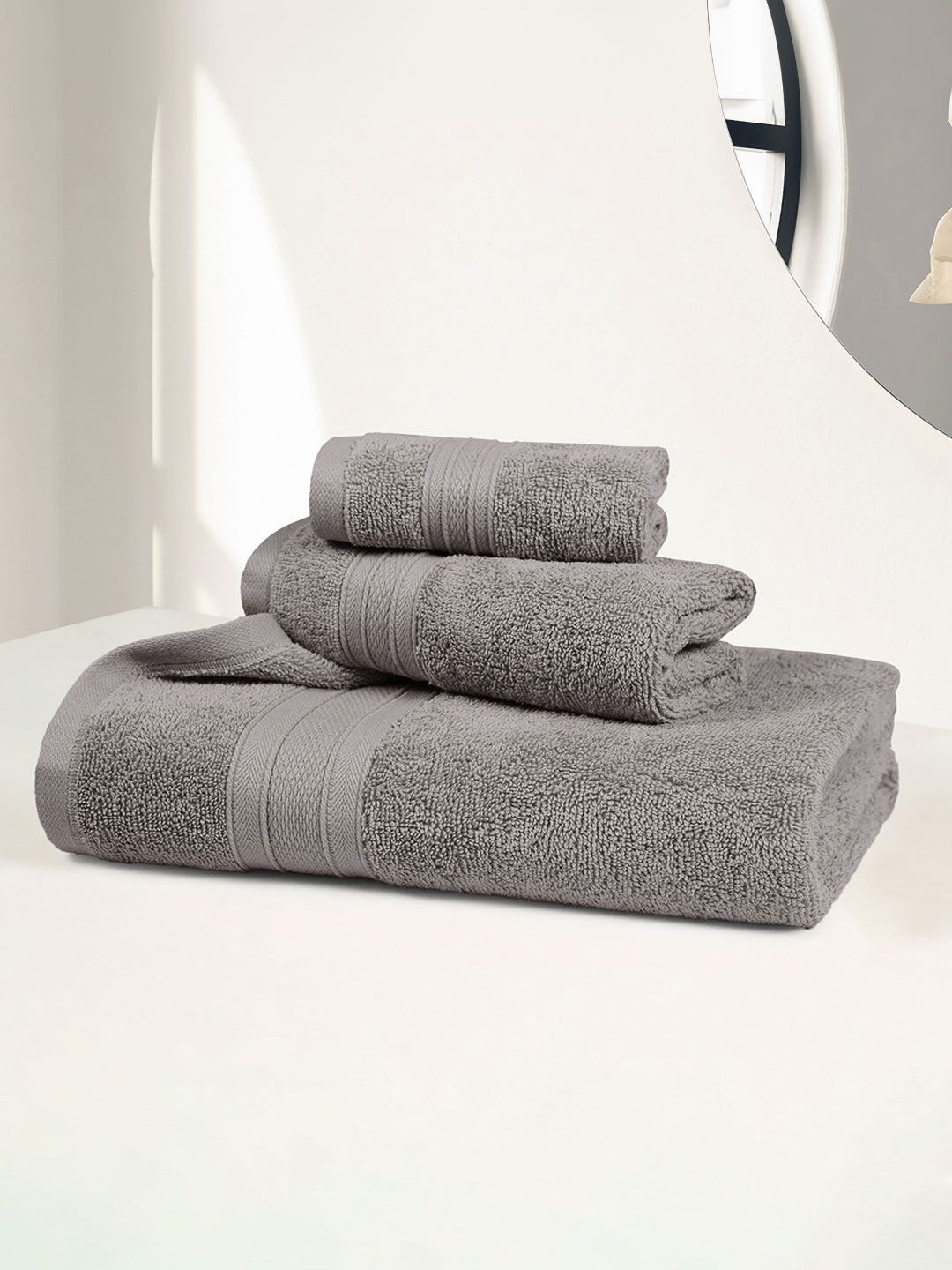 MYTRIDENT Soft Comfort Charcoal 3 Pieces Pure Cotton 500 GSM Towel Set