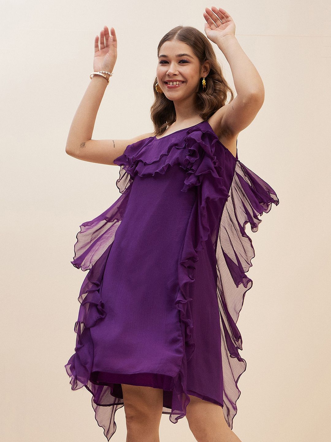 Antheaa Purple Chiffon A-Line Dress