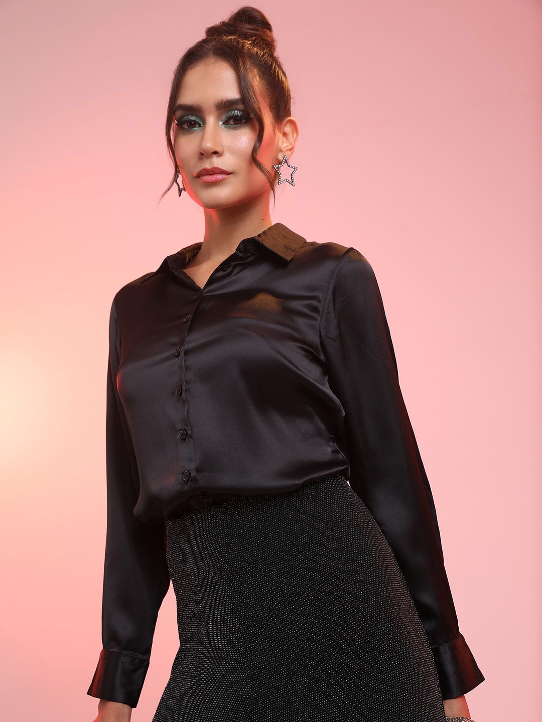 Tokyo Talkies Spread Collar Satin Regular Fit Shirt