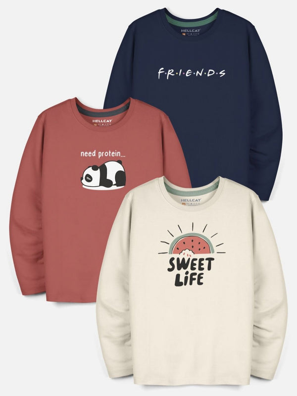 HELLCAT Boys Pack Of 3 Printed Round Neck T-shirt