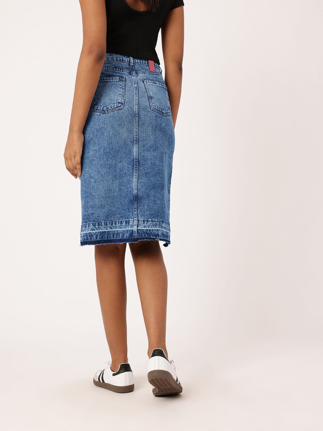 DressBerry Women Urban Edge High Rise Ripped Denim Faded Asymmetric A-Line Skirt