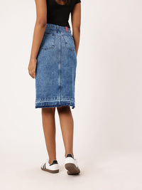 DressBerry Women Urban Edge High Rise Ripped Denim Faded Asymmetric A-Line Skirt