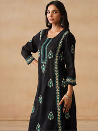 House of Chikankari Women Regular Chanderi Cotton Kurta with Trousers Set
