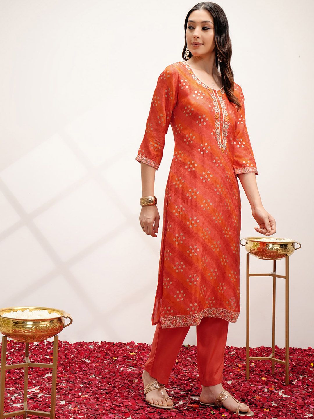 Vishudh Ethnic Motifs Embroidered Regular Kurta with Trousers & With Dupatta