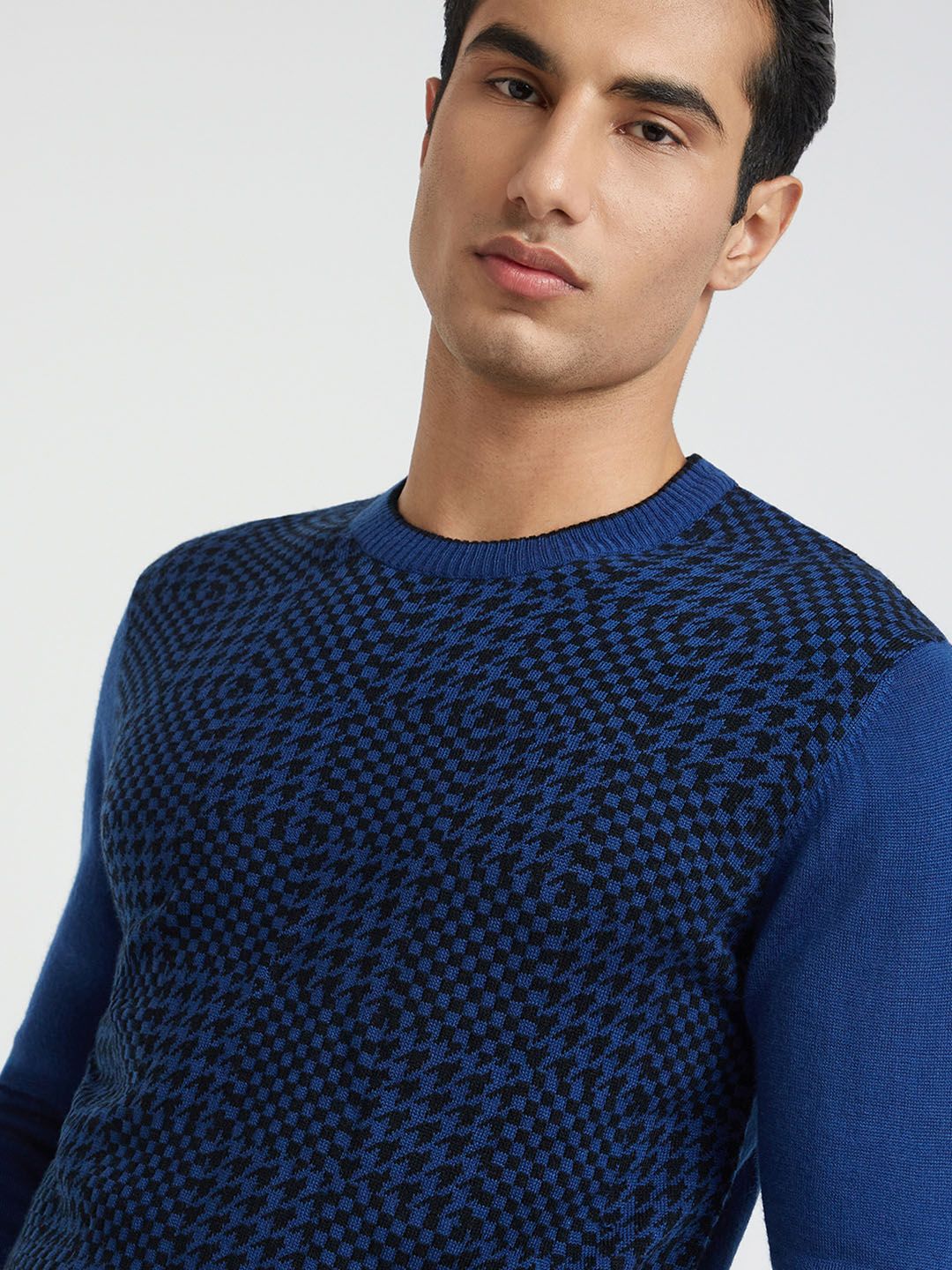 Raymond Men Blue & Black Checked Pullover