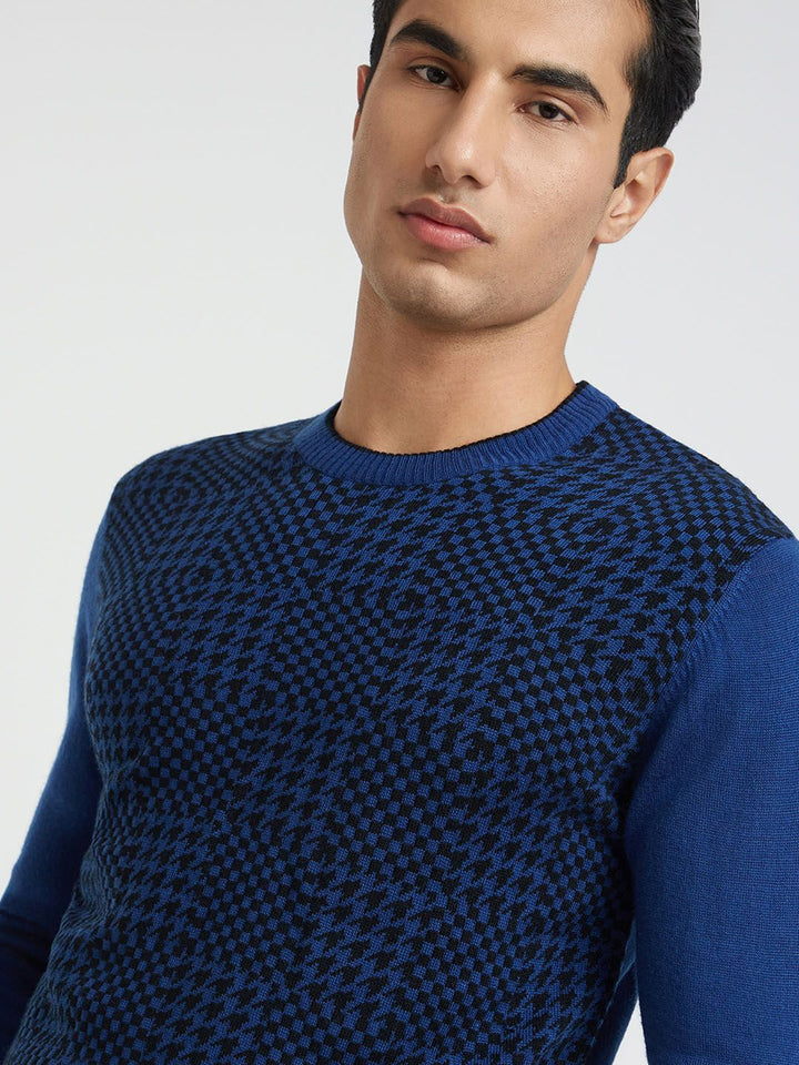 Raymond Men Blue & Black Checked Pullover
