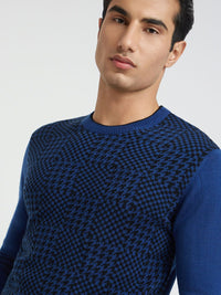 Raymond Men Blue & Black Checked Pullover