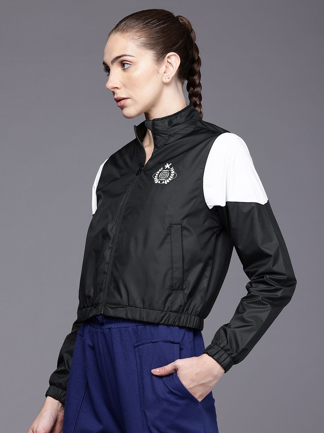 HRX by Hrithik Roshan Rapid-Dry Antimicrobial Crop Bomber Lifestyle Jacket