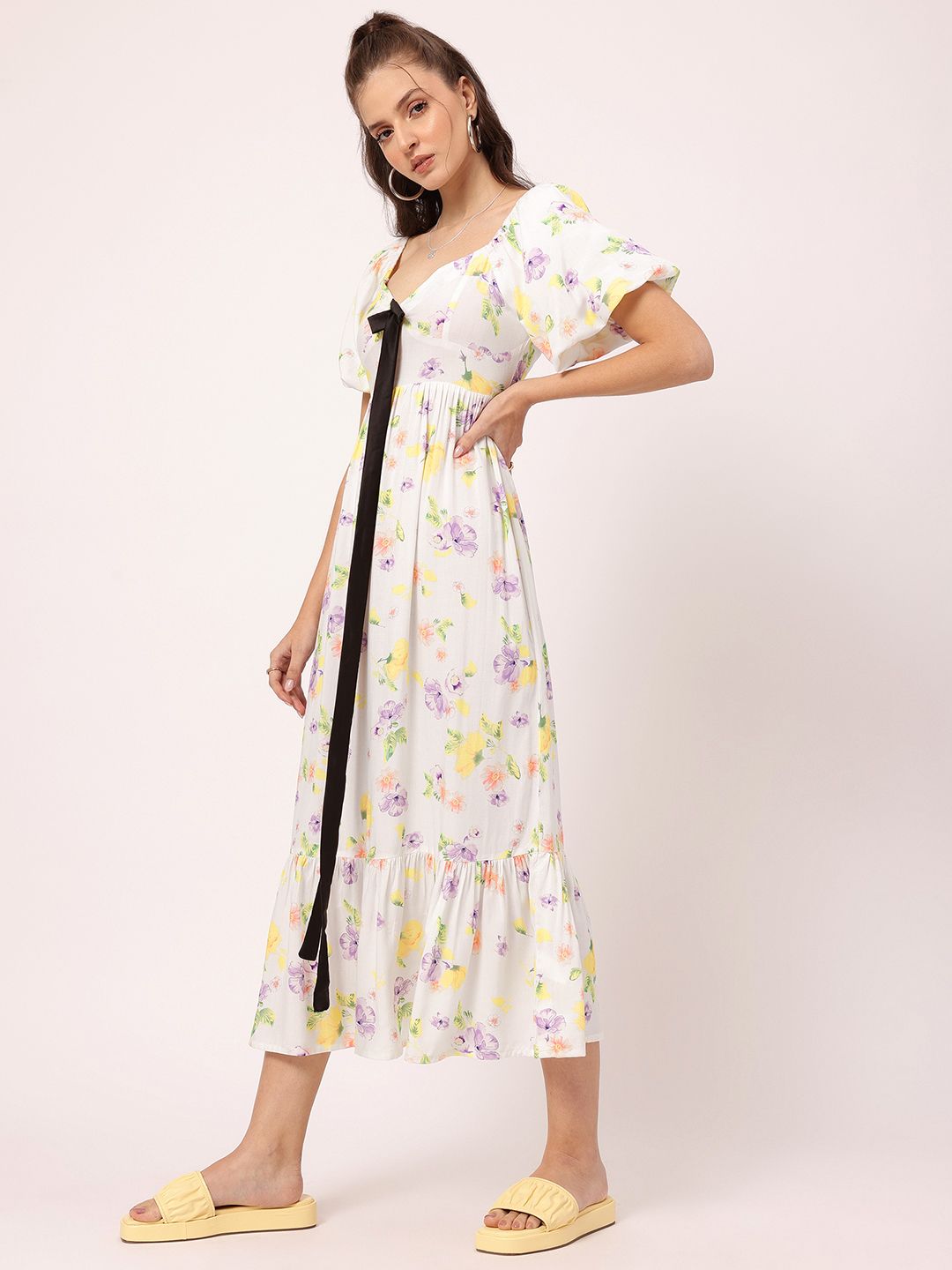 DressBerry Floral Galore Bow-Detail A-Line Midi Dress