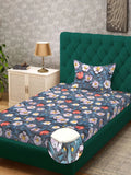 Myntra Elegant Homes Blue & White Floral 400 TC Single Bedsheet with 1 Pillow Covers