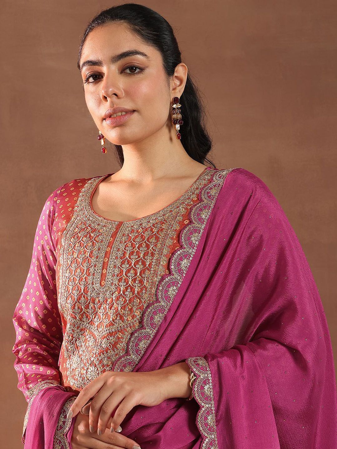 Libas Women Bandhani Printed Regular Kurta with Trousers & With Dupatta