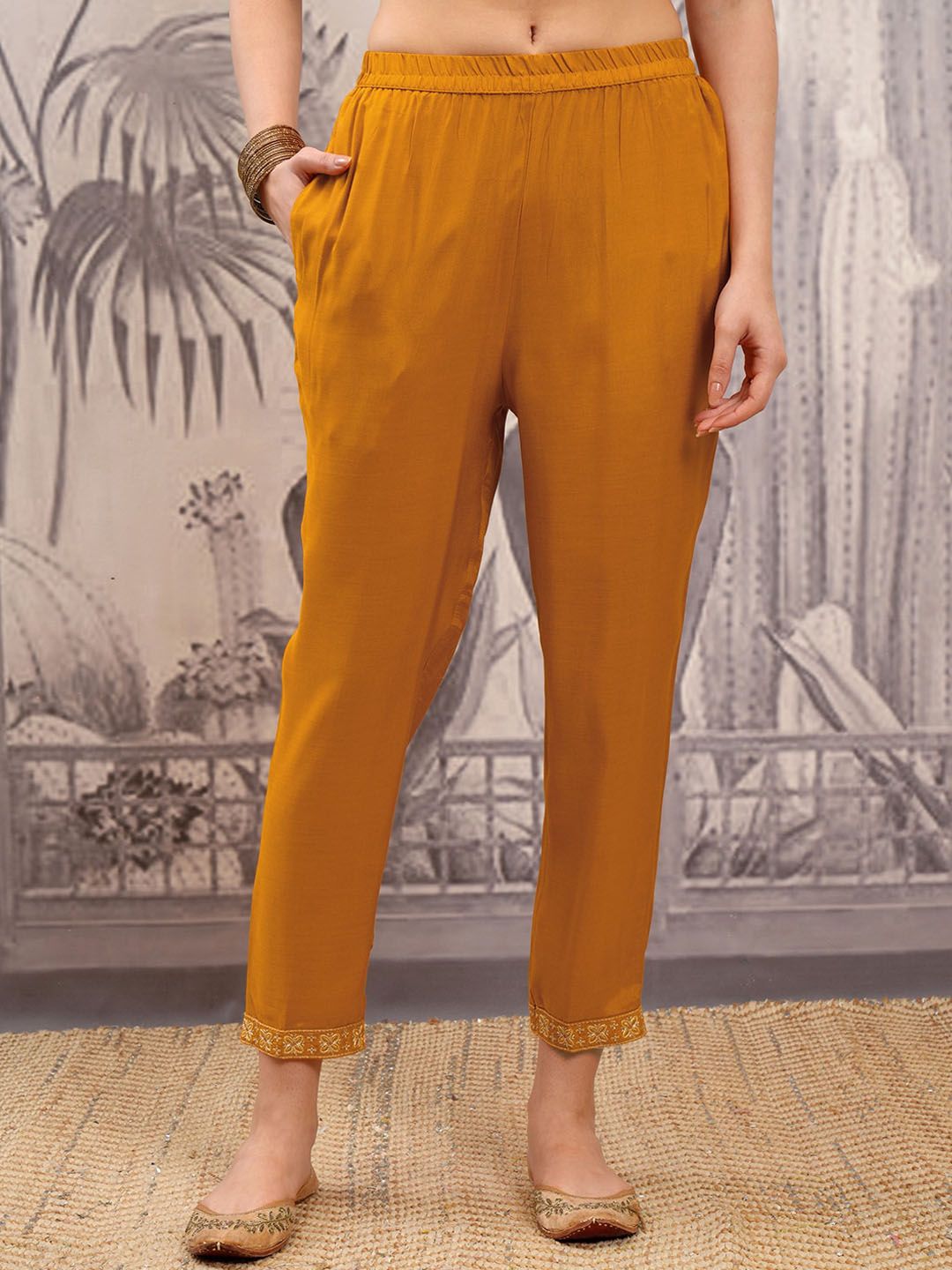 Vishudh Ethnic Motifs Embroidered Straight Kurta & Trousers With Dupatta