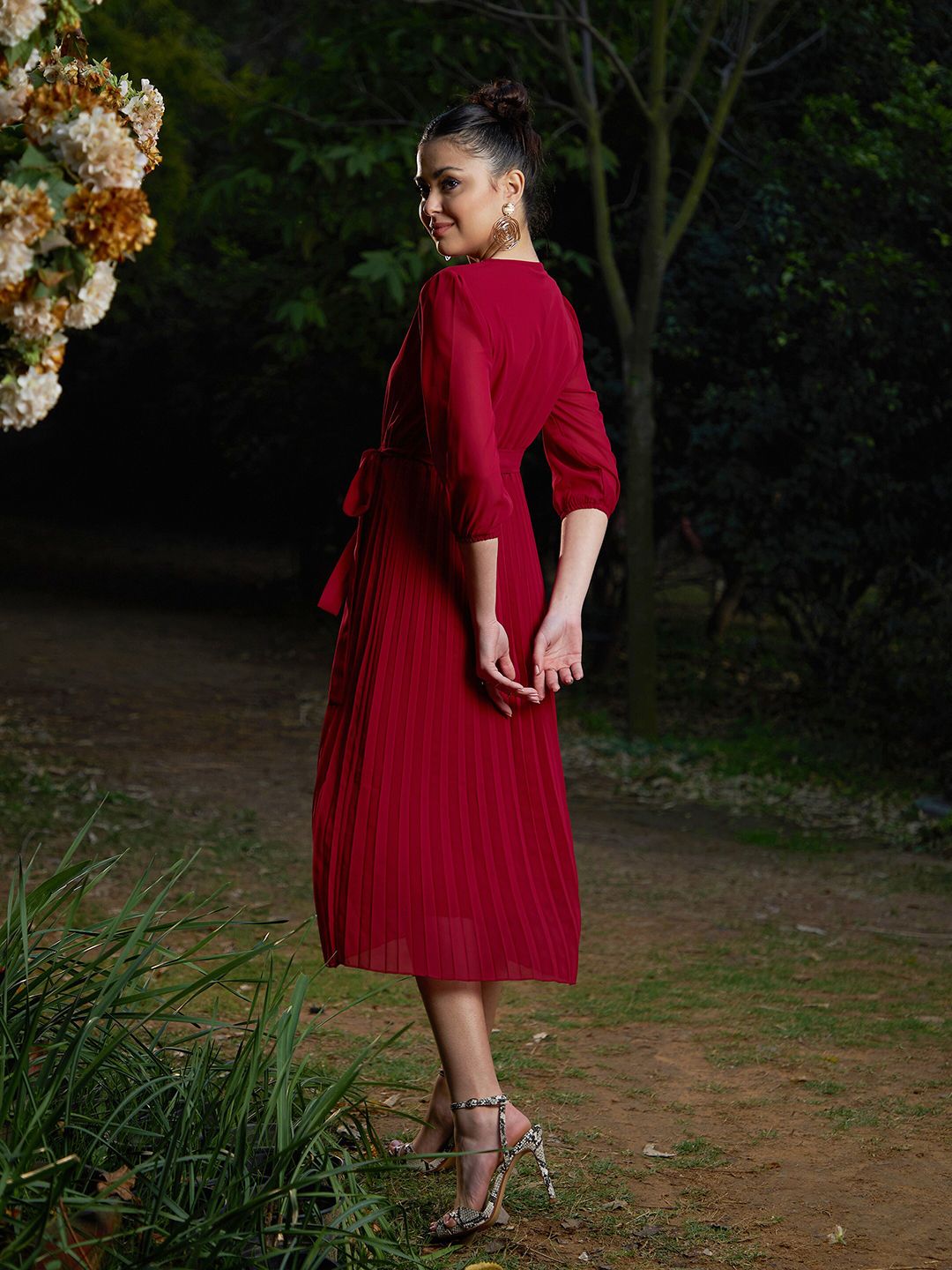 SASSAFRAS Striped Puff Sleeves A-Line Dress