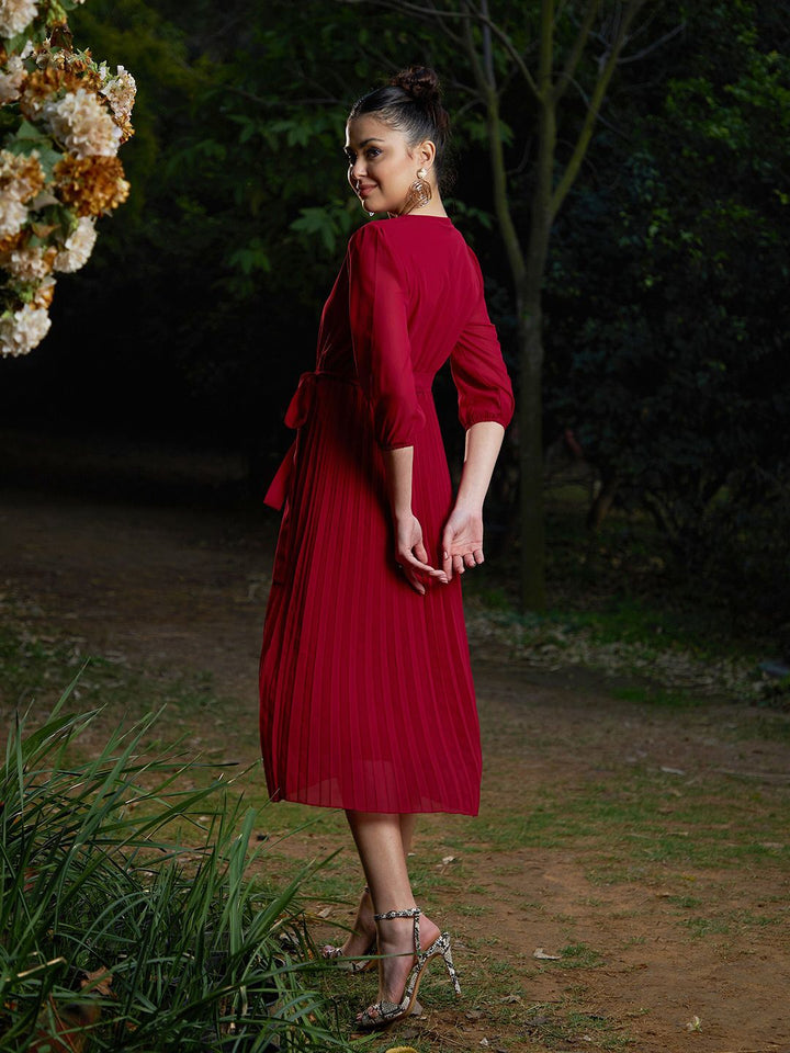 SASSAFRAS Striped Puff Sleeves A-Line Dress