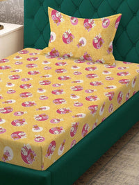 Myntra Elegant Homes Yellow & Pink Printed 400 TC Single Bedsheet & Pillow Cover-2.25x1.5m