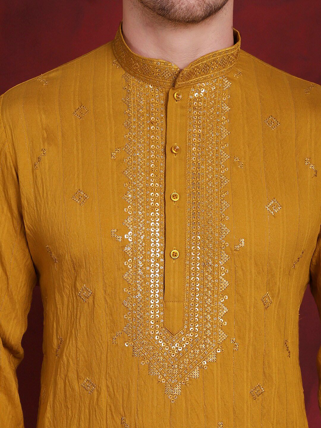 Jompers Yellow Embroidered Regular Sequinned Straight Kurta With Pyjamas