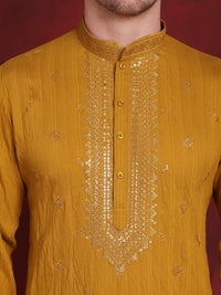 Jompers Yellow Embroidered Regular Sequinned Straight Kurta With Pyjamas