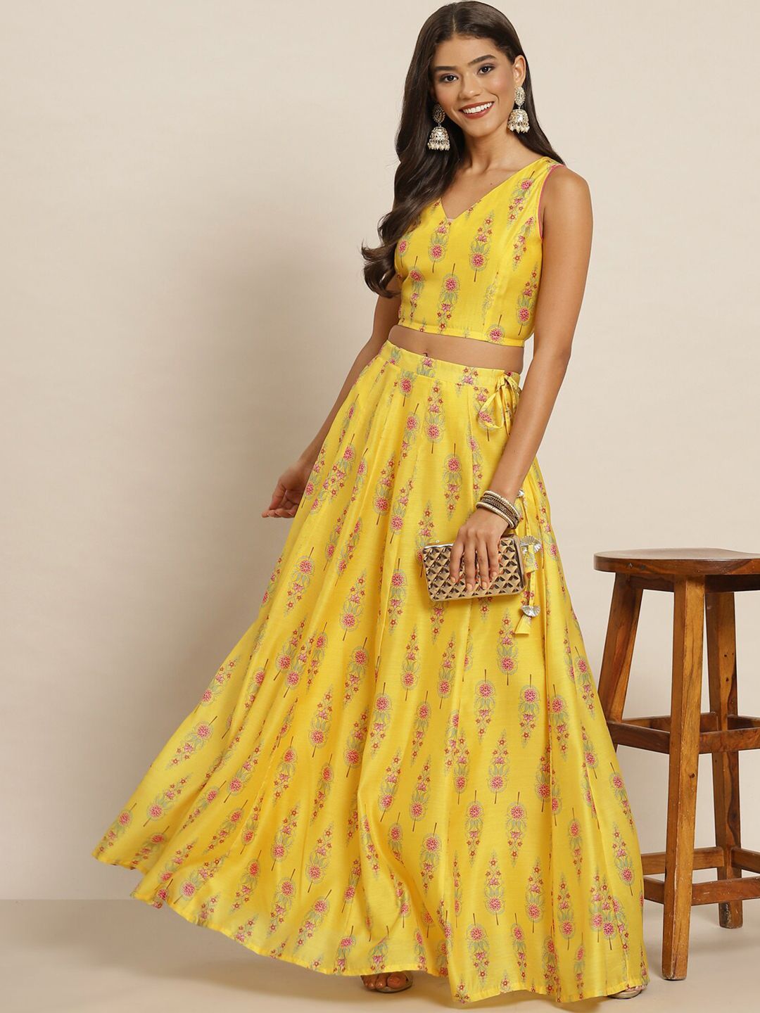 Shae by SASSAFRAS Women Chanderi Printed Lehenga & Crop Top