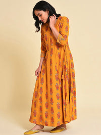 W V-Neck Angrakha Ethnic Motifs Printed A-Line Kurta with Trousers