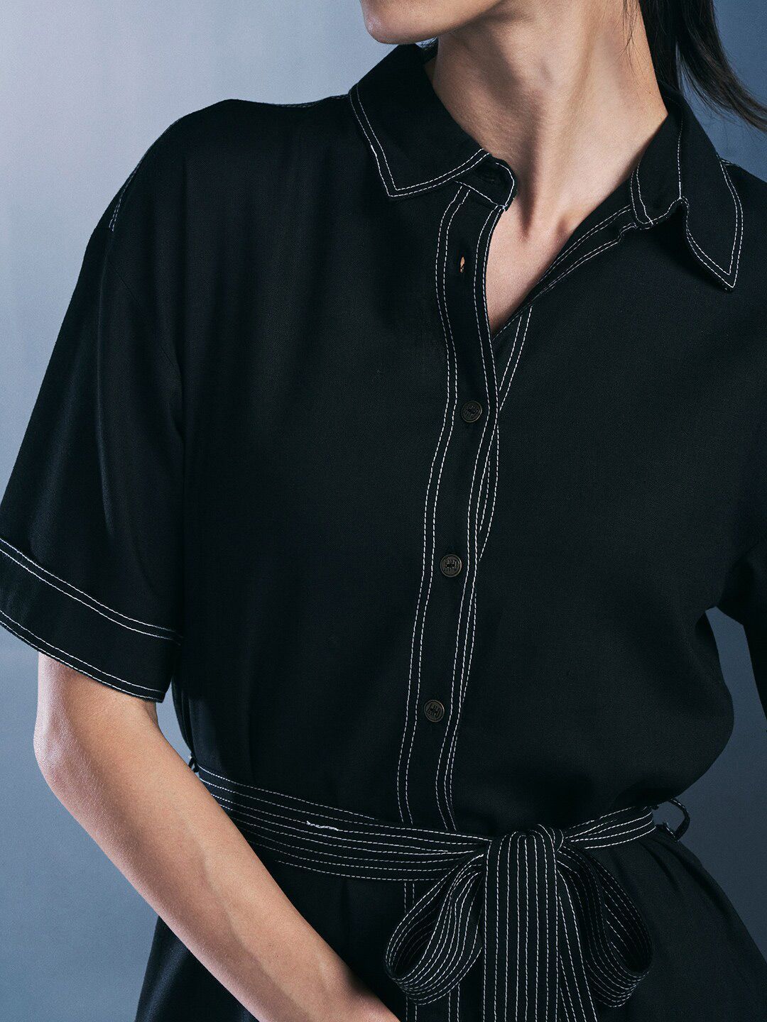AND Shirt Collar Short Sleeves Shirt Dress