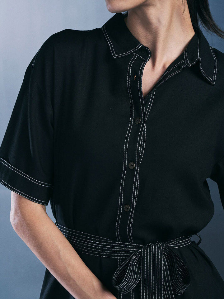 AND Shirt Collar Short Sleeves Shirt Dress