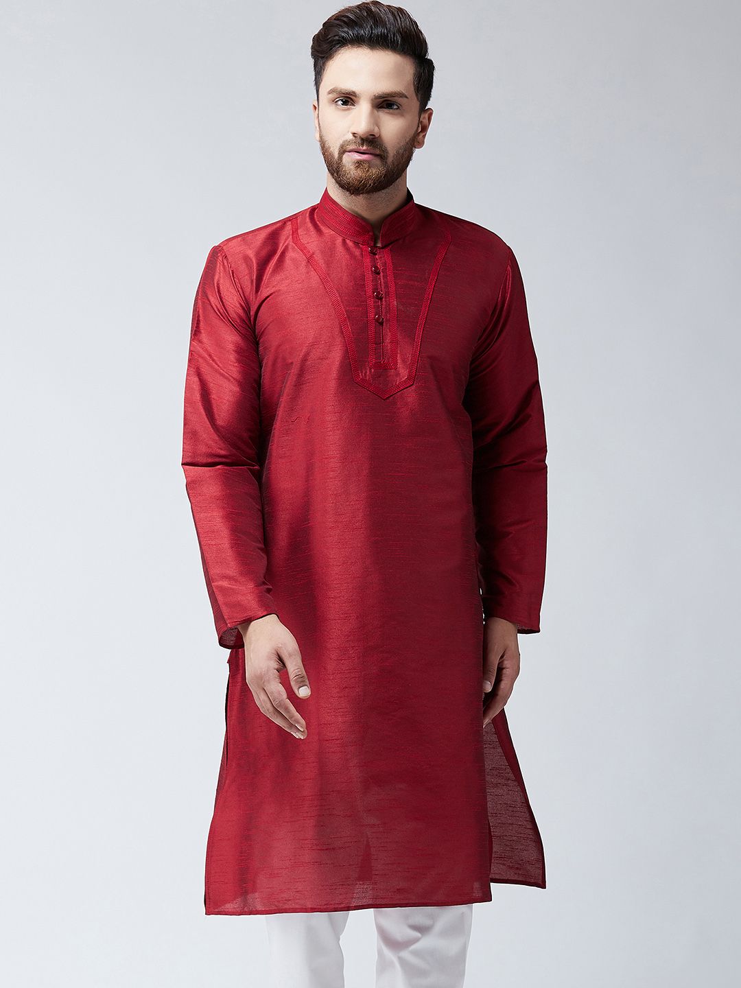SOJANYA Men Maroon Solid Straight Kurta