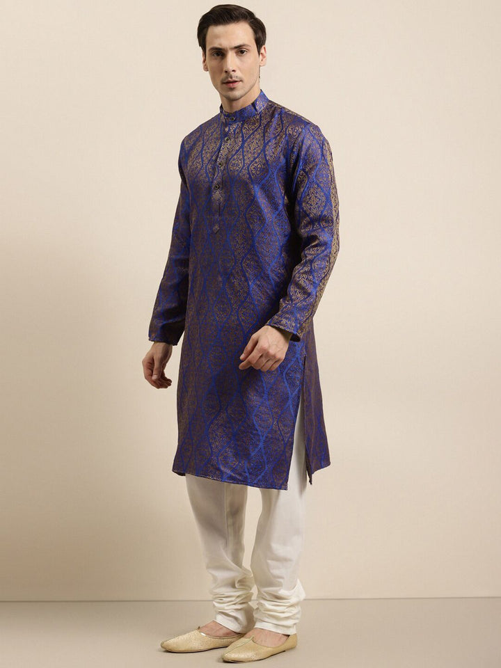 SOJANYA Ethnic Motifs Woven Design Jacquard Silk Regular Kurta With Churidar