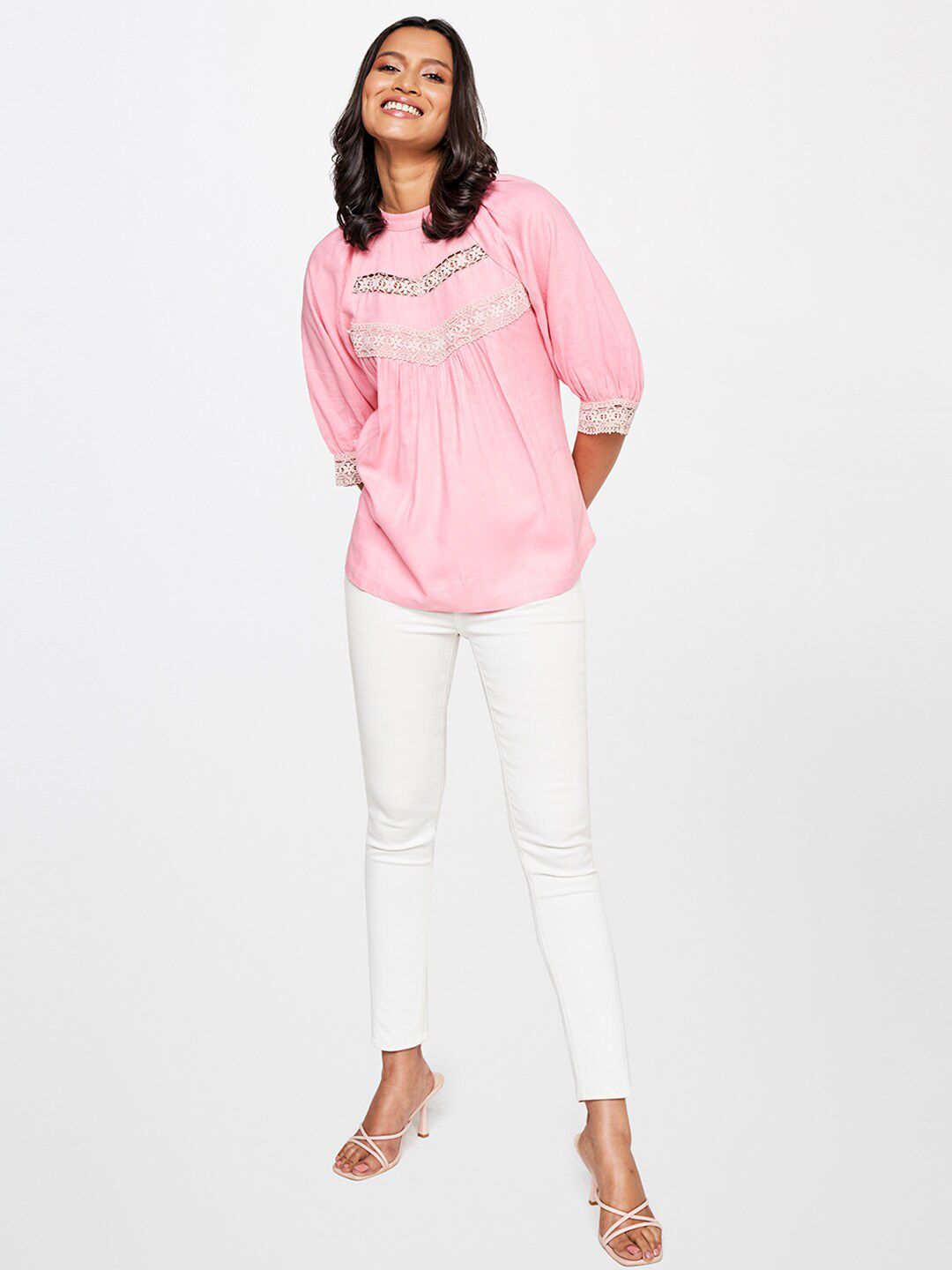 AND High Neck Styled Back Linen Top