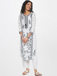 Global Desi Tie Up Neck Floral Printed Straight Kurta